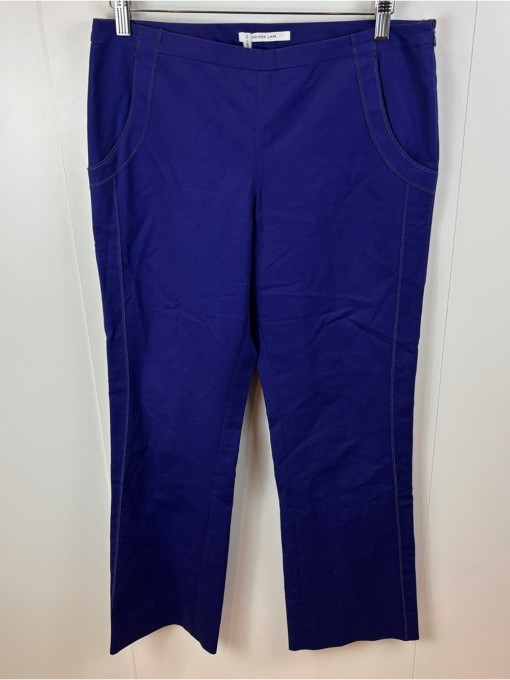 10 Crosby Derek Lam Purple Trousers Exposed Seams Flared sz 10 Pants Stretch